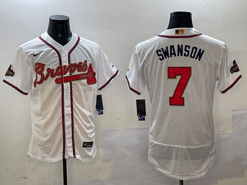 Men Atlanta Braves #7 Swanson White Gold Elite 2025 Nike MLB Jersey style 5->atlanta braves->MLB Jersey